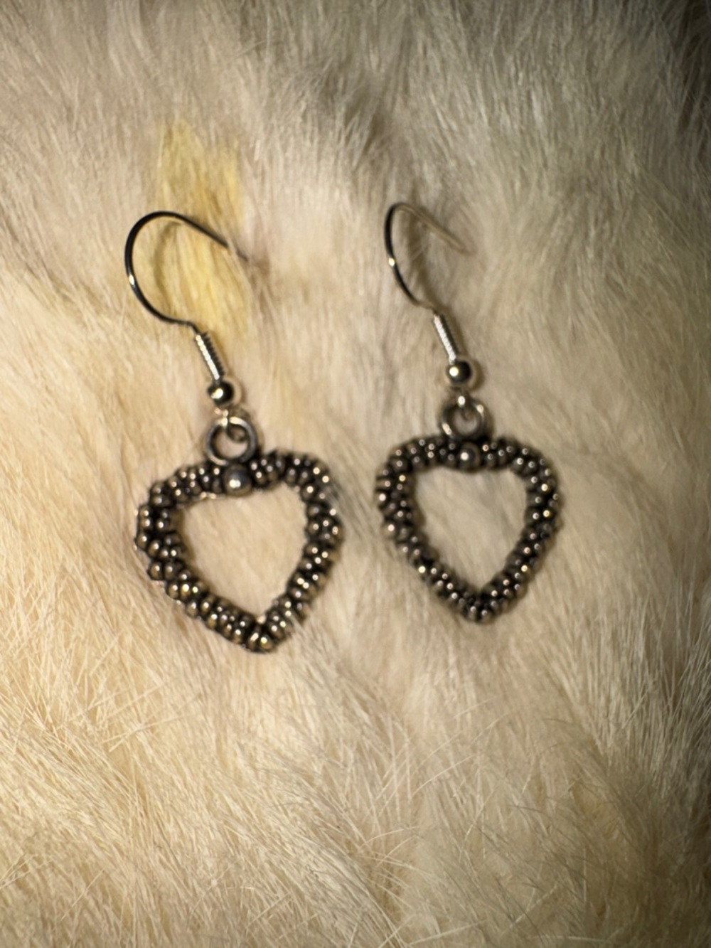 Silver-Tone Bead Like Texture Heart Drop Earrings - Elegant Women's Jewelry NEW
